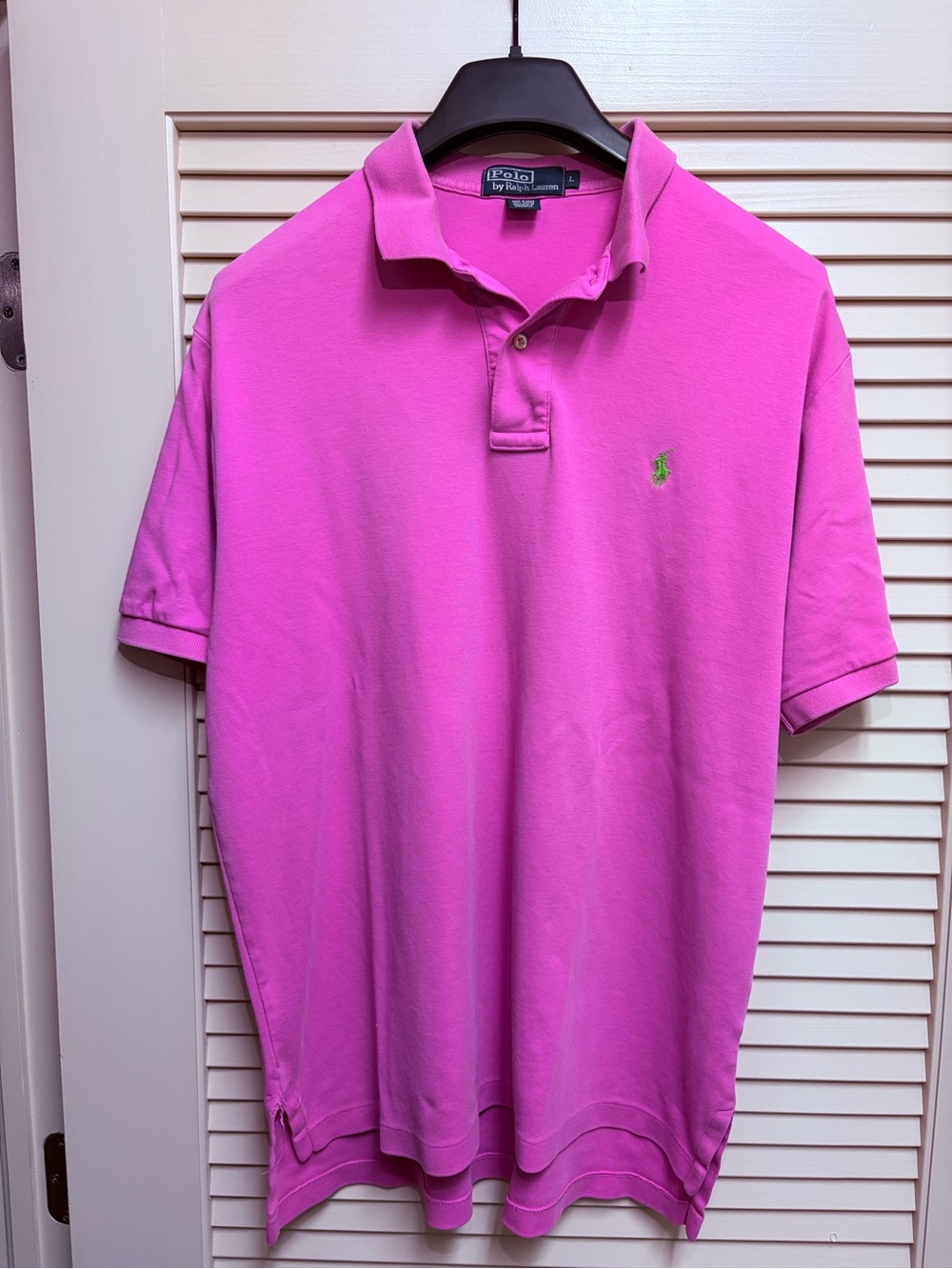 Polo Ralph Lauren Polo Shirt Mens L Pink Green Pony 100% Cotton Preppy Golf